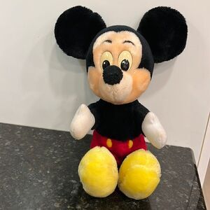 Vintage Disney Mickey Mouse Sitting Plush Stuffed Animal Doll . Size 13”